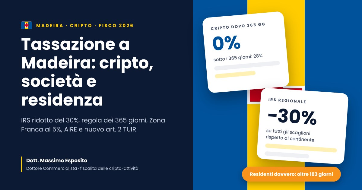 Tassazione a Madeira 2026: cripto, persone fisiche, società e residenza fiscale