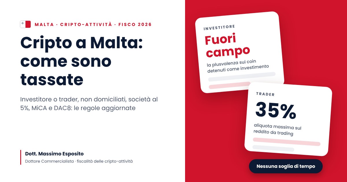 Tassazione criptovalute a Malta: aliquote, regole e novità 2026
